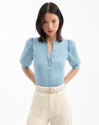 Veronica Beard Coralee Puff-Sleeve Tee - Sea Glass