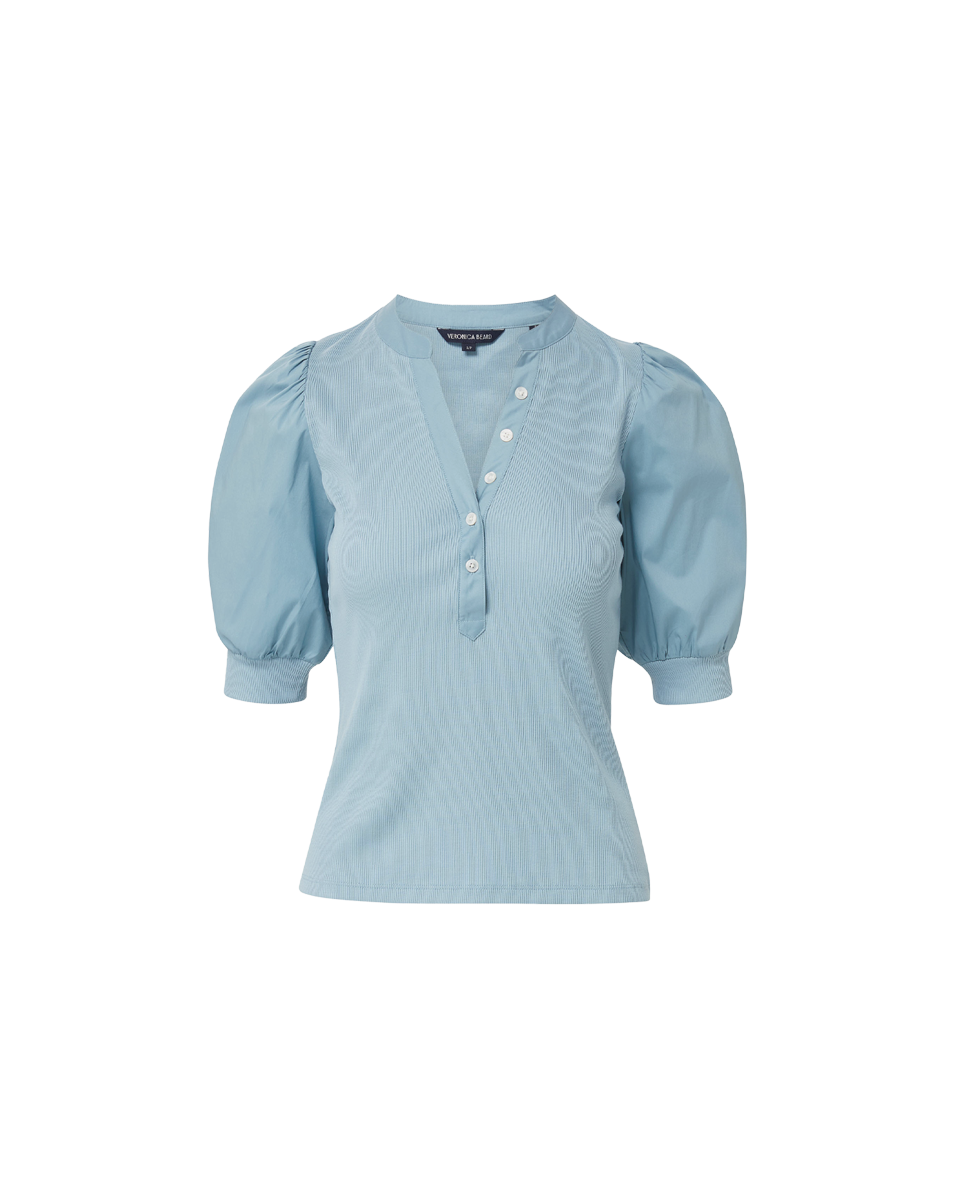 Veronica Beard Coralee Puff-Sleeve Tee - Sea Glass