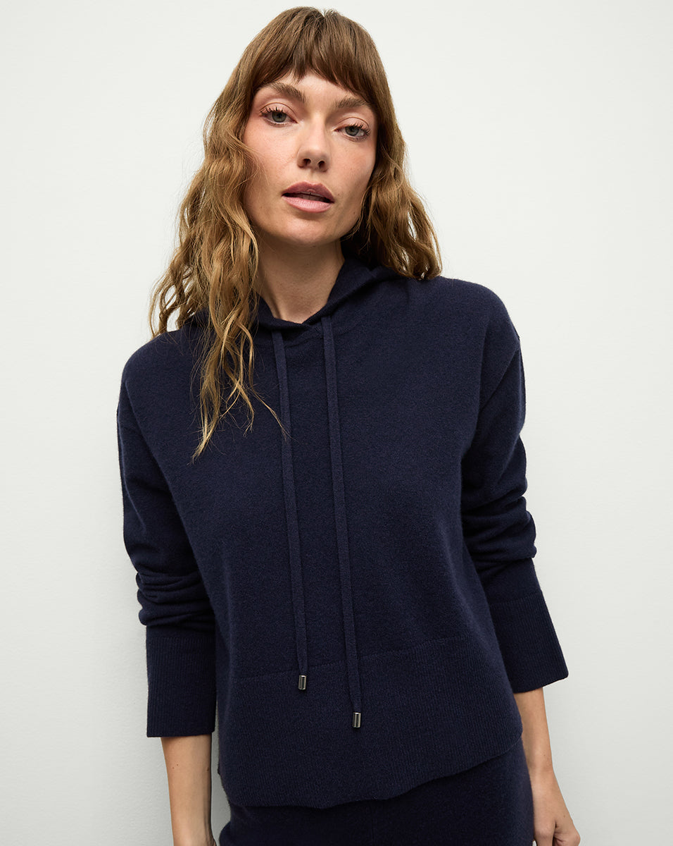 Billy Merino Cashmere Hoodie in Navy | Veronica Beard