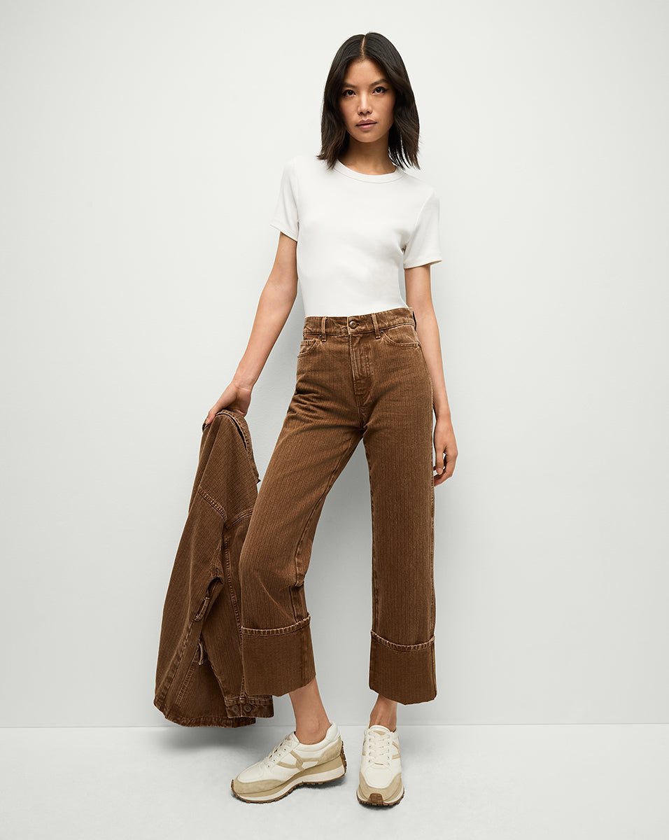 Dylan Twill Straight-Leg Pant in Deep Ochre | Veronica Beard