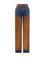 Veronica Beard Dylan Suede-Patchwork Straight-Leg Jean - Equinox Blue