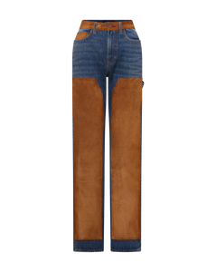 Veronica Beard Dylan Suede-Patchwork Straight-Leg Jean - Equinox Blue
