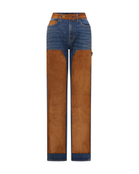 Veronica Beard Dylan Suede-Patchwork Straight-Leg Jean - Equinox Blue