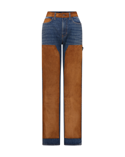 Veronica Beard Dylan Suede-Patchwork Straight-Leg Jean - Equinox Blue