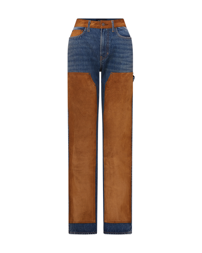 Veronica Beard Dylan Suede-Patchwork Straight-Leg Jean - Equinox Blue