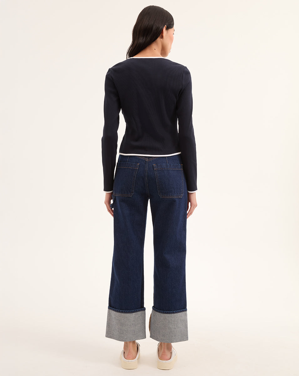 Wilmer Cropped Cardigan in Navy | Veronica Beard