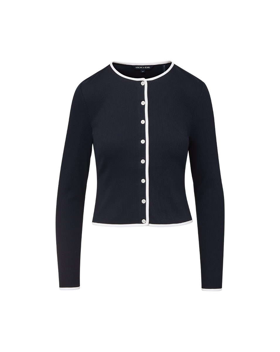 Wilmer Cropped Cardigan in Navy | Veronica Beard Wilmer Cropped Cardigan in Navy | Veronica Beard