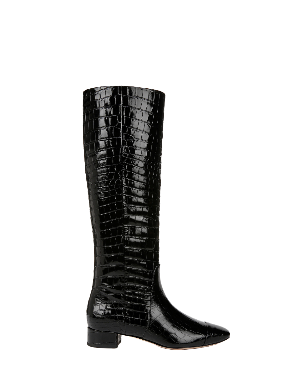 Cecile Croc-Embossed Tall Boot in Black | Veronica Beard