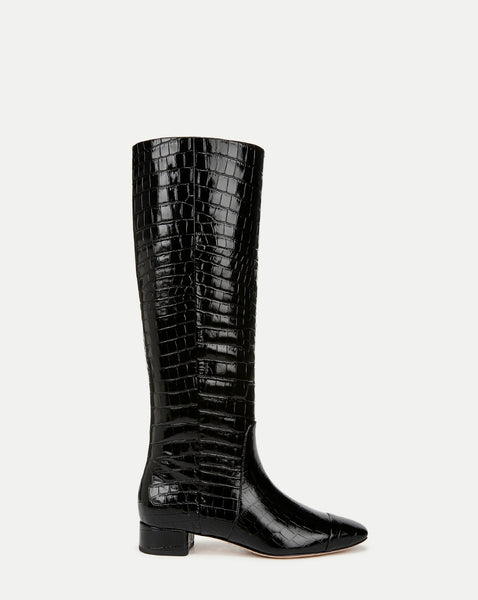 Cecile Wide Calf Croc Tall Boot in Black | Veronica Beard