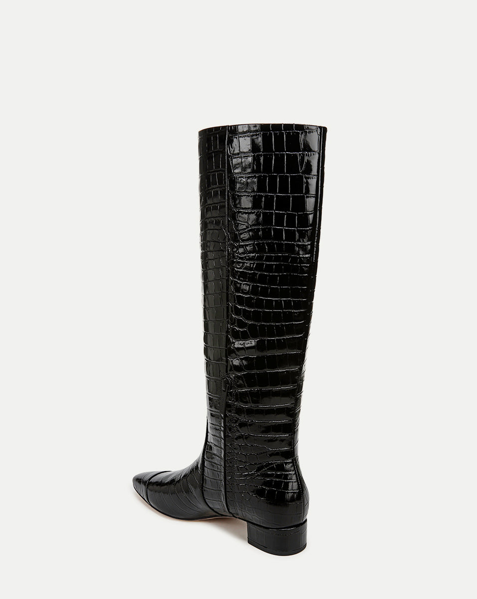 Cecile Croc-Embossed Tall Boot in Black | Veronica Beard