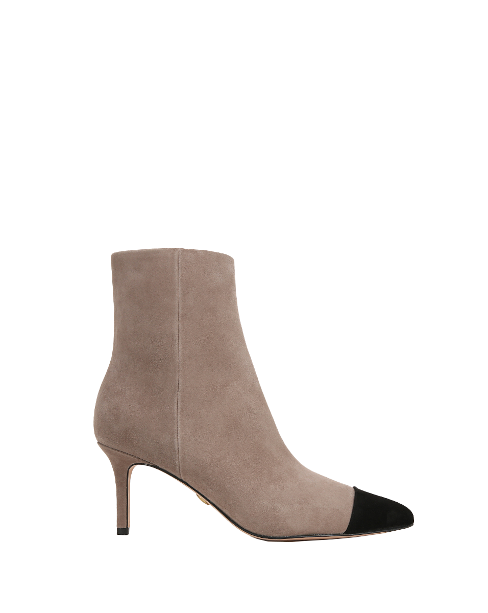 Veronica Beard Lisa Cap-Toe Mid-Heel Bootie - Taupe/Black