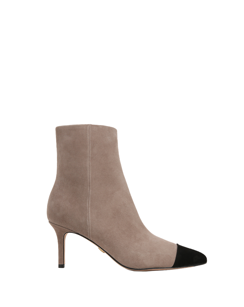 Veronica Beard Lisa Cap-Toe Mid-Heel Bootie - Taupe/Black