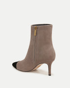 Veronica Beard Lisa Cap-Toe Mid-Heel Bootie - Taupe/Black