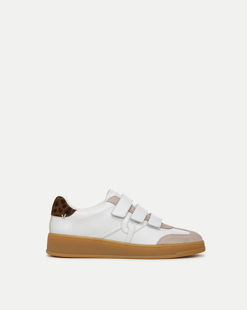 Reagan Velcro Sneaker in White/Leopard | Veronica Beard