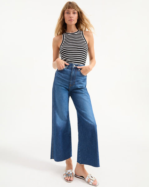 Taylor Cropped High Rise Wide Leg Jean in Bright Blue Denim