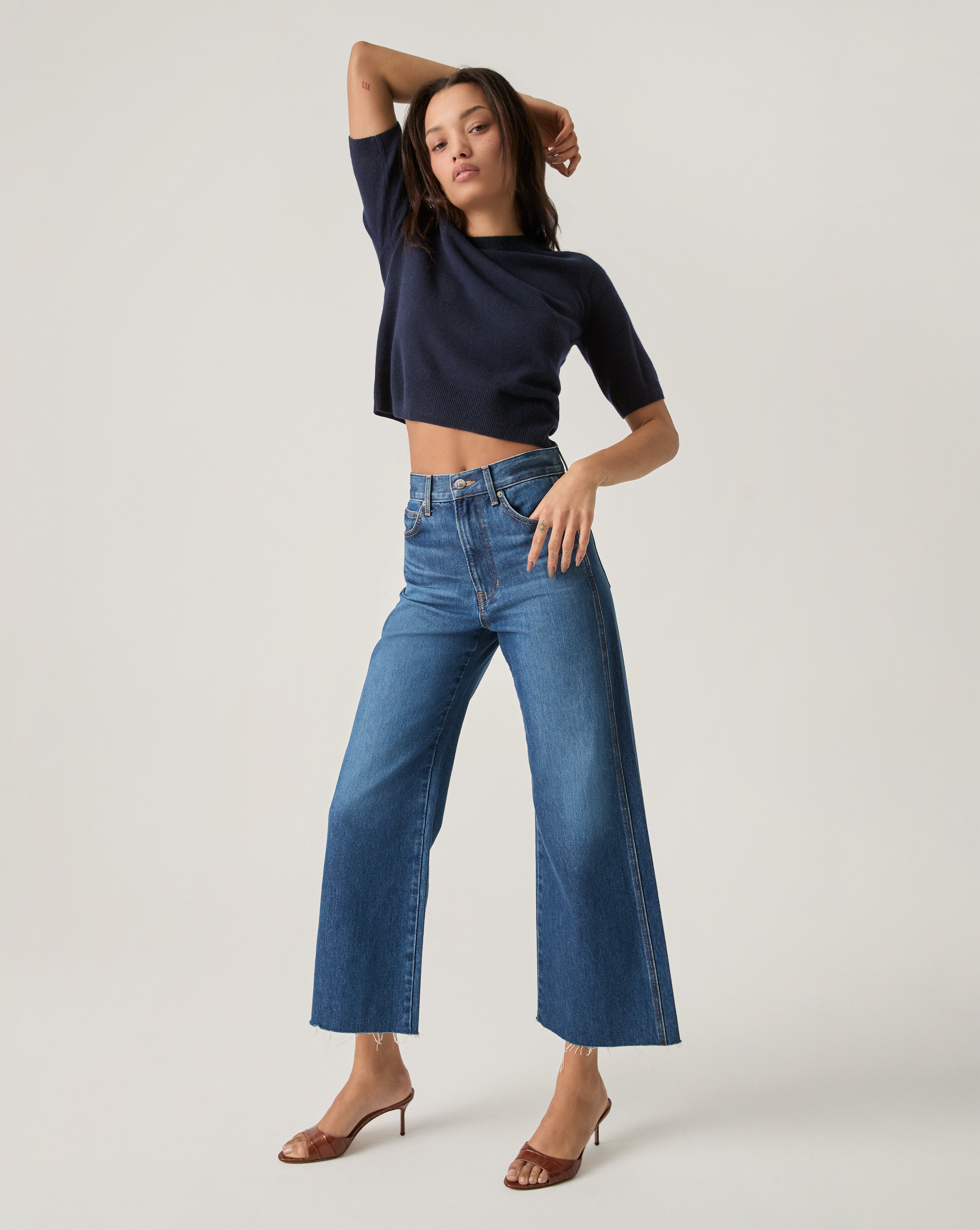 Shana Cashmere Half Sleeve Sweater in Navy | Veronica Beard