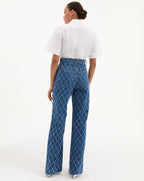 Veronica Beard Taylor Diamond Printed Wide-Leg Jean - Blue Diamond