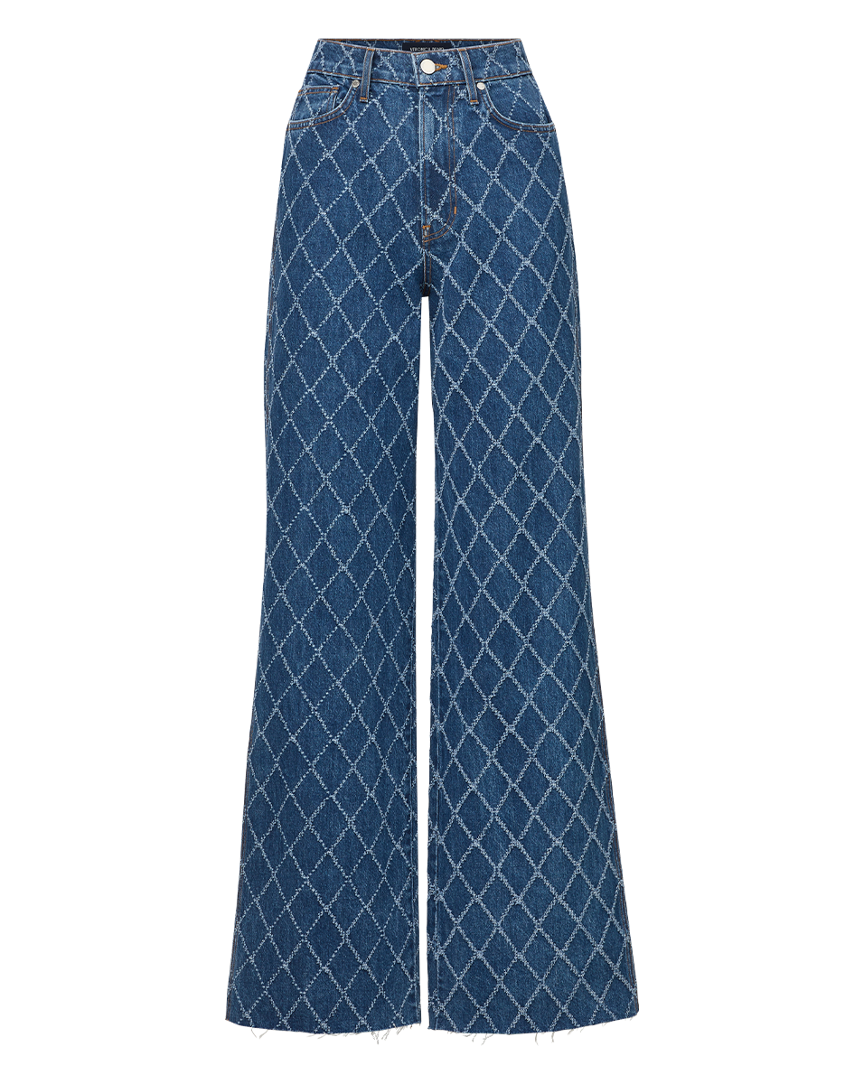 Veronica Beard Taylor Diamond Printed Wide-Leg Jean - Blue Diamond