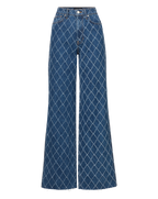 Veronica Beard Taylor Diamond Printed Wide-Leg Jean - Blue Diamond