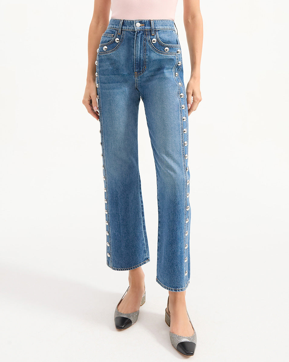 Dylan Studded Straight-Leg Jean in Blue Denim | Veronica Beard