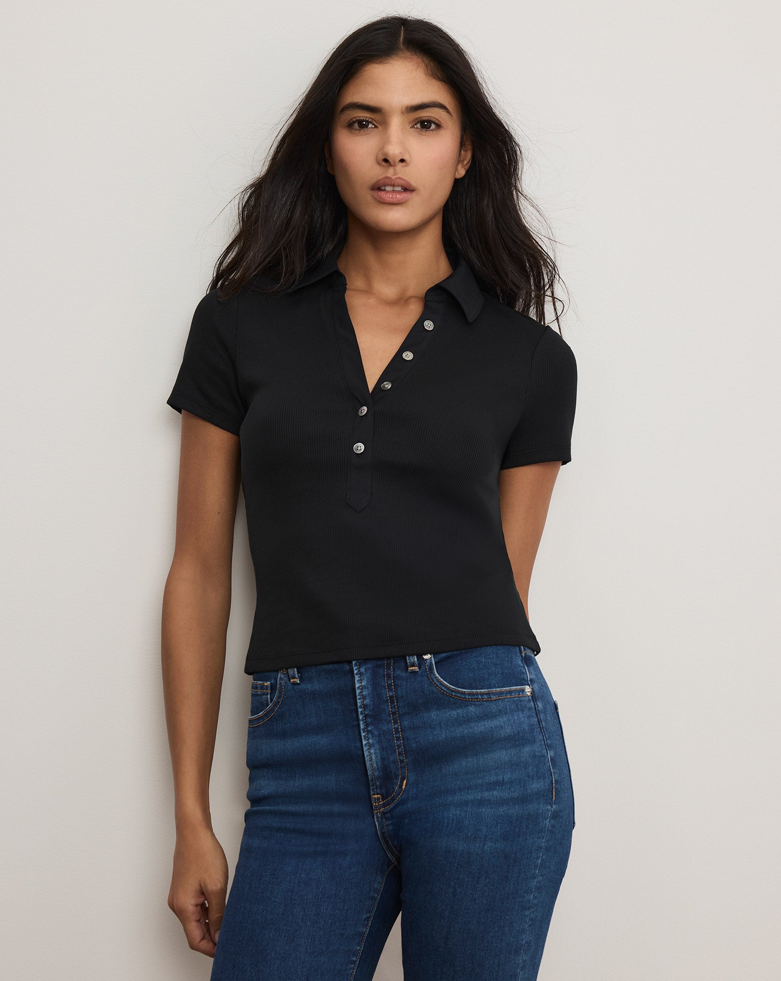 Kearney Button-Down Tee in Black | Veronica Beard