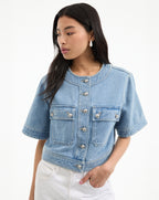 Veronica Beard Elias Short Sleeve Denim Jacket - Silverwood Blue