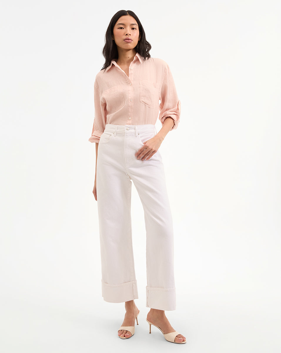 Veronica Beard Taylor Cuffed Cropped Wide-Leg Jean - White