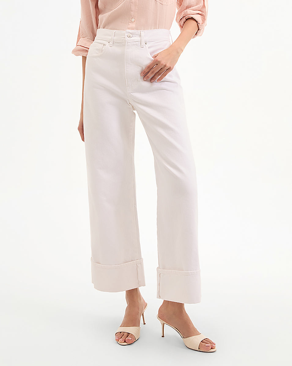 Veronica Beard Taylor Cuffed Cropped Wide-Leg Jean - White