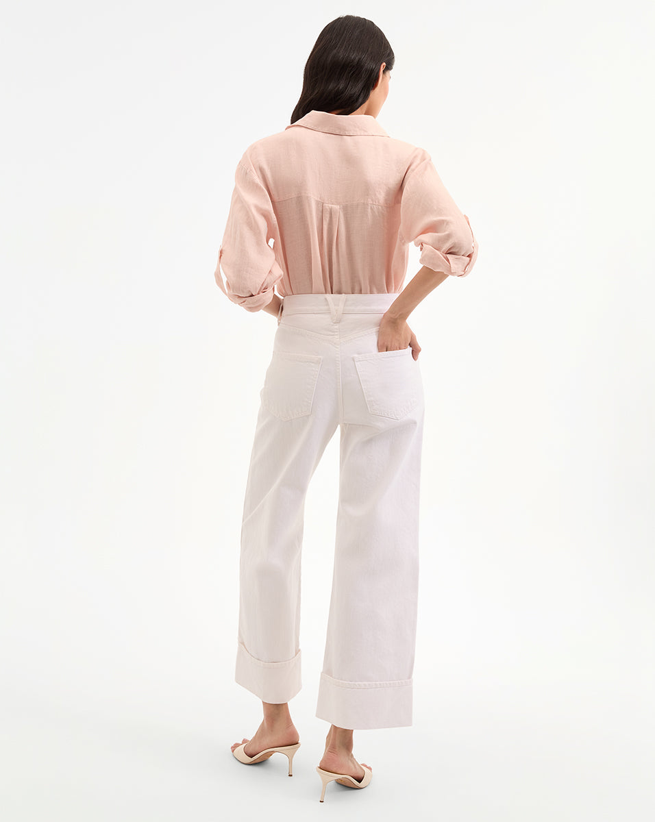 Veronica Beard Taylor Cuffed Cropped Wide-Leg Jean - White