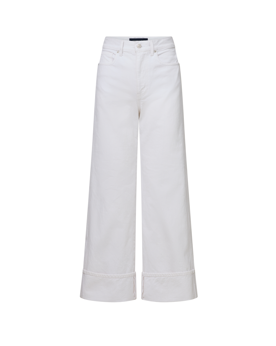 Veronica Beard Taylor Cuffed Cropped Wide-Leg Jean - White