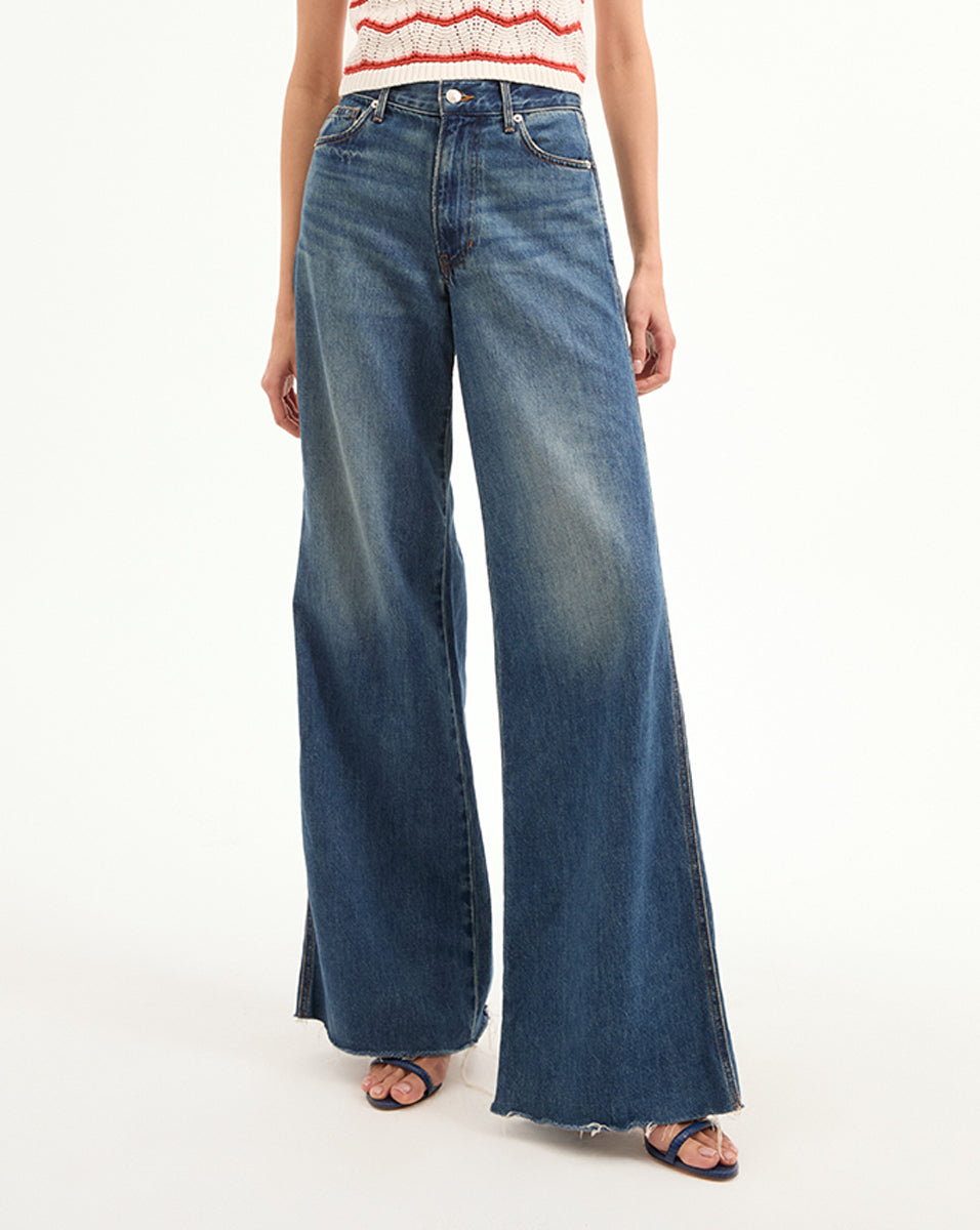 Veronica Beard Kasey Mid Rise Wide-Leg Jean - Bandit
