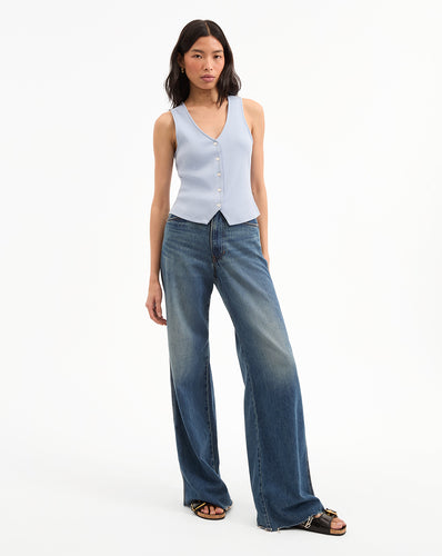 Veronica Beard Kasey Mid Rise Wide-Leg Jean - Bandit