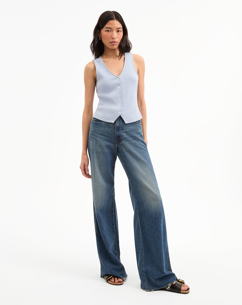 Veronica Beard Kasey Mid Rise Wide-Leg Jean - Bandit