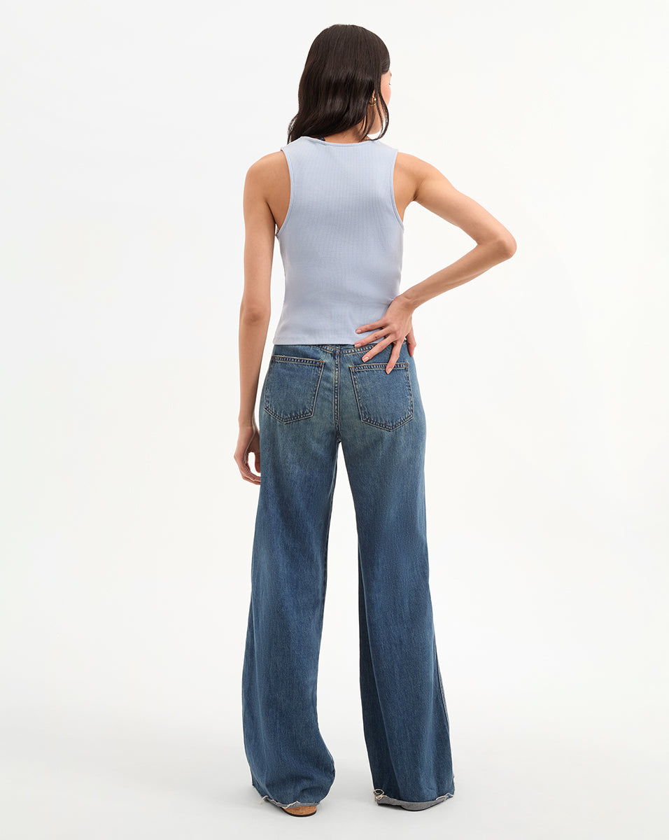 Veronica Beard Kasey Mid Rise Wide-Leg Jean - Bandit