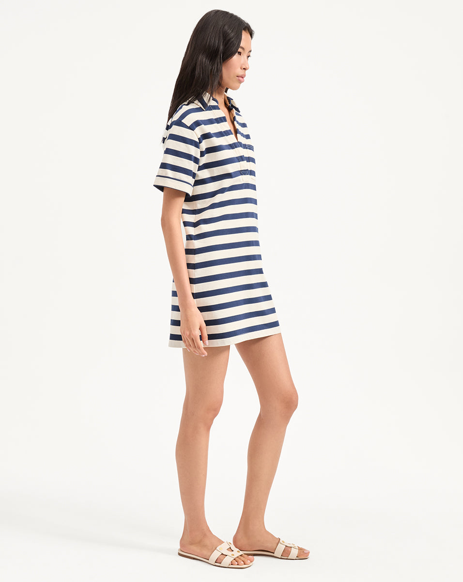 Cayden Polo Dress in Navy & White Stripes | Veronica Beard