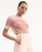 Veronica Beard Declan Short Sleeve Pullover - Pink Shell/Persimmon