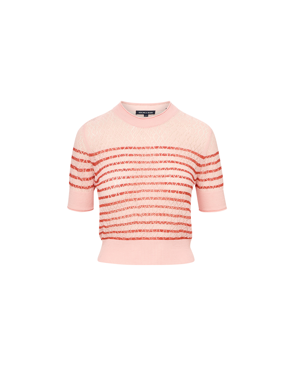 Veronica Beard Declan Short Sleeve Pullover Pink Shell/Persimmon