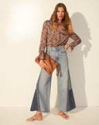 Veronica Beard Vicki Patchwork Wide-Leg Jean - Wanderer Undone