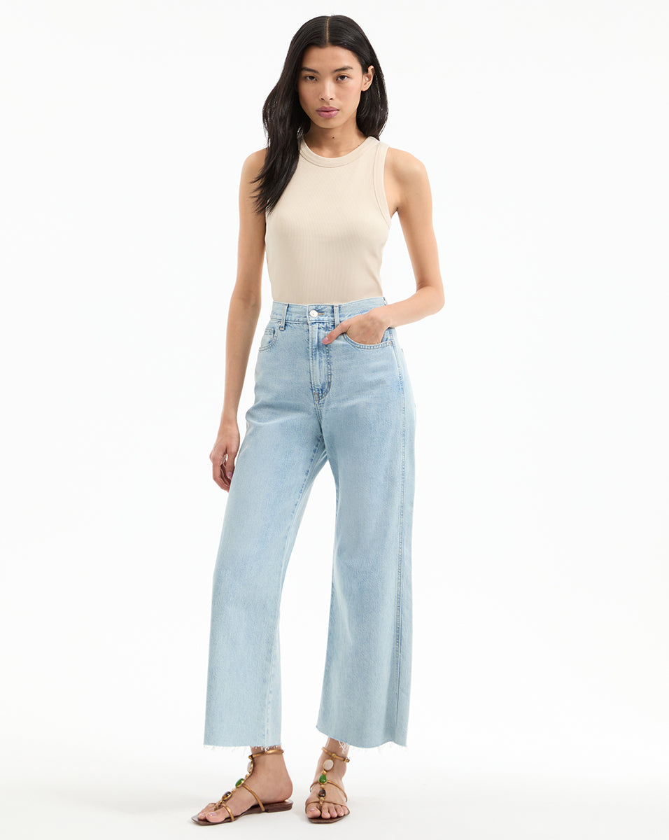 Jordyn Cropped Tank Top in Limestone | Veronica Beard