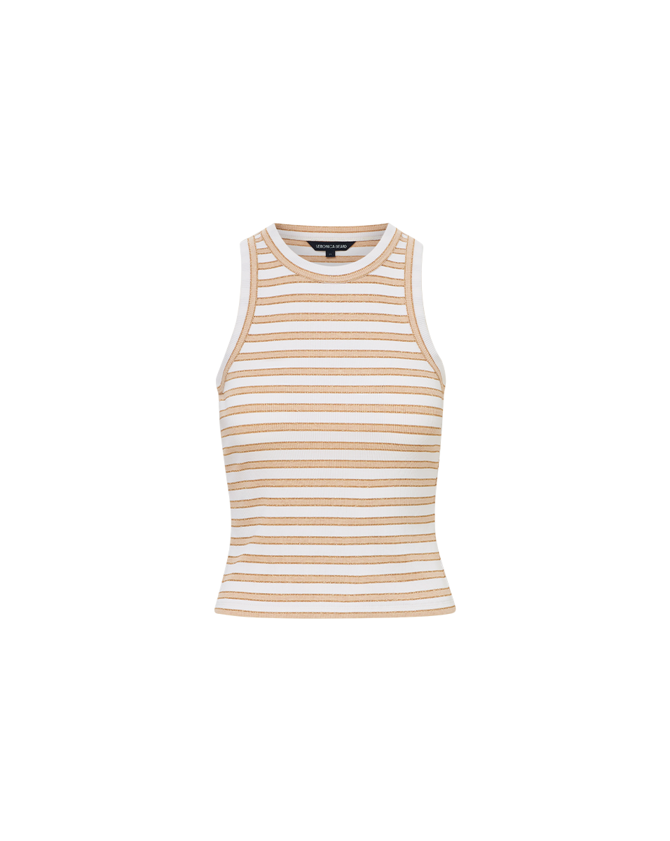 Veronica Beard Jordyn Cropped Tank Top Khaki/White
