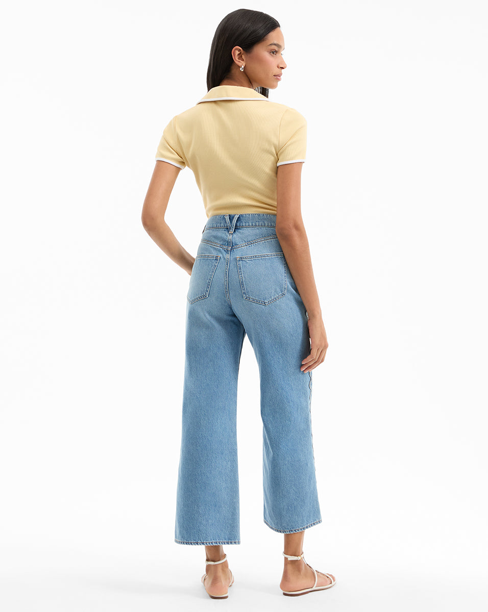 Taylor Scalloped Cropped Wide-Leg Jean in Medium Wash Denim Nova