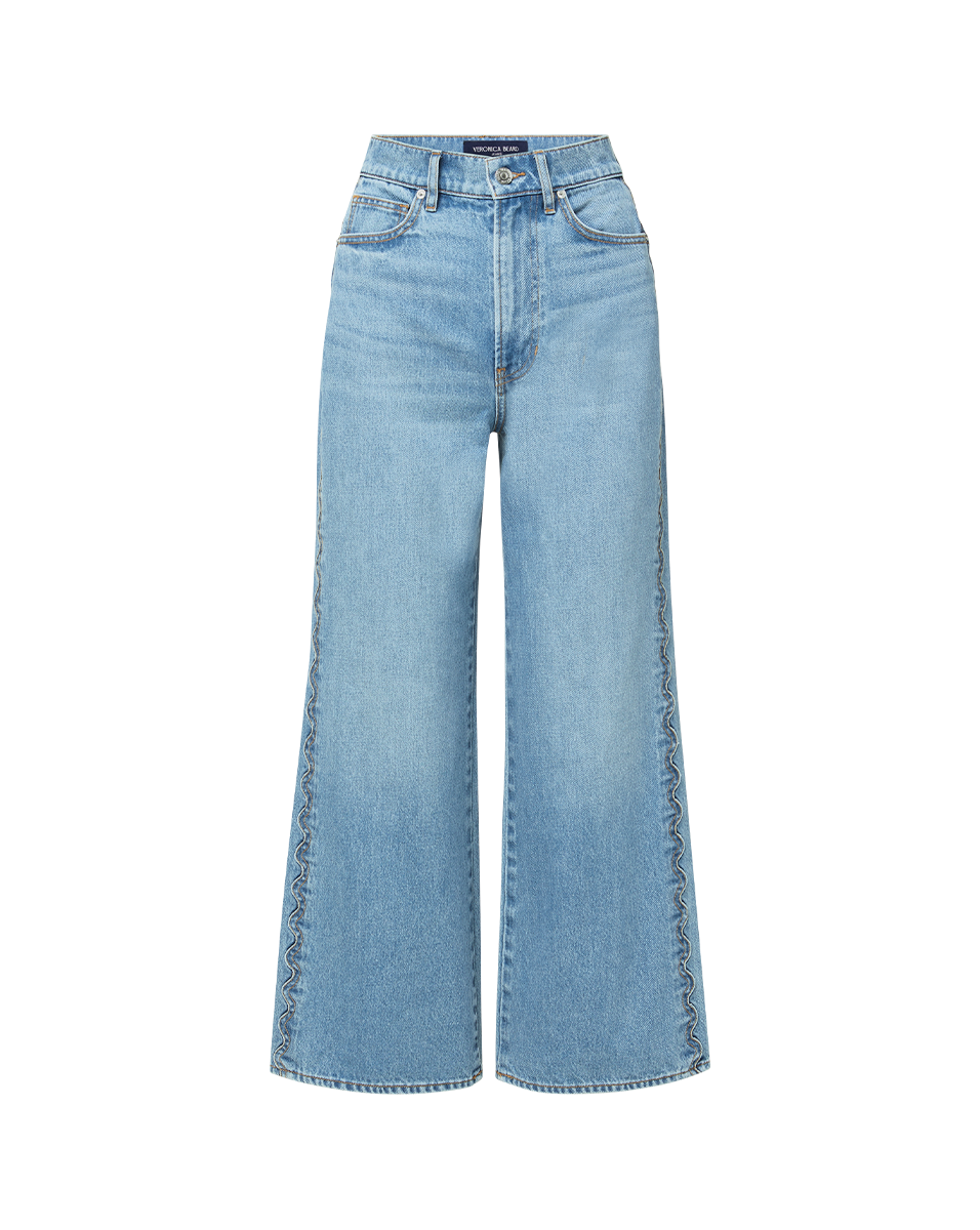 Taylor Scalloped Cropped Wide-Leg Jean in Medium Wash Denim Nova