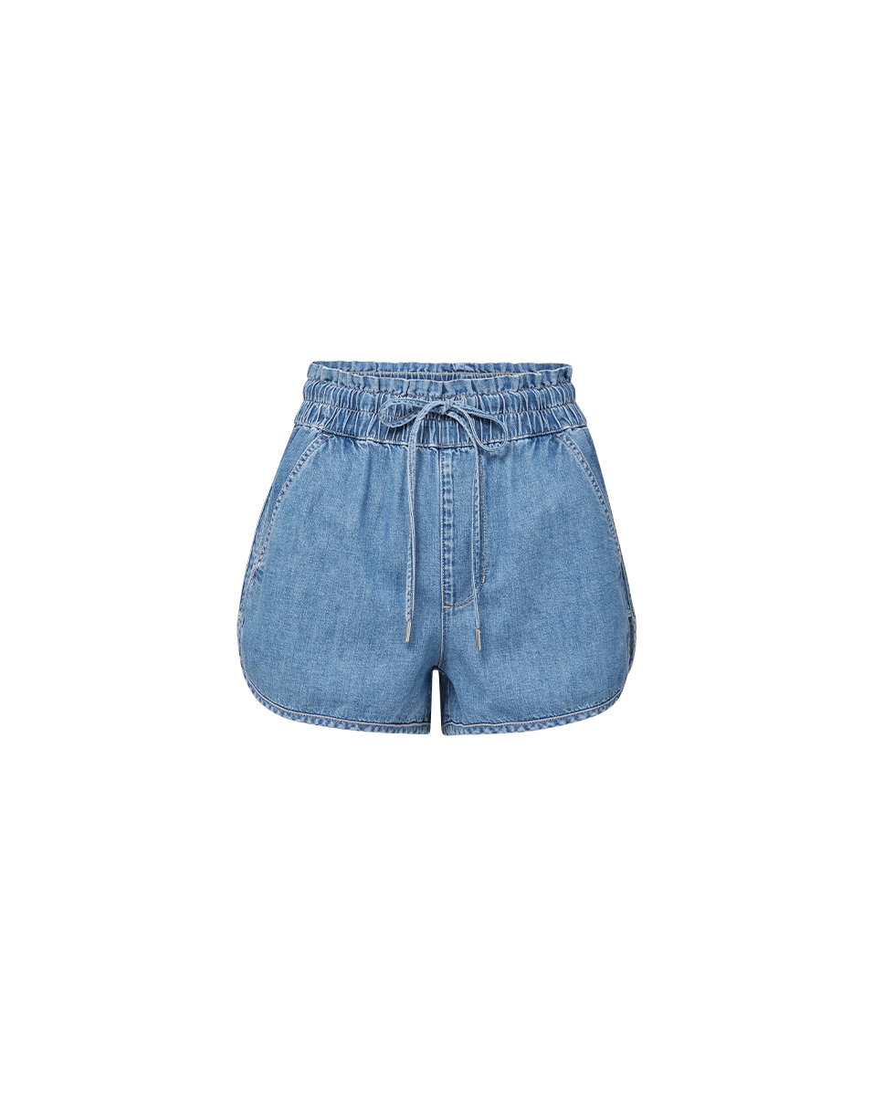 Nessie Denim Drawstring Short in Medium Wash Amethyst Frost