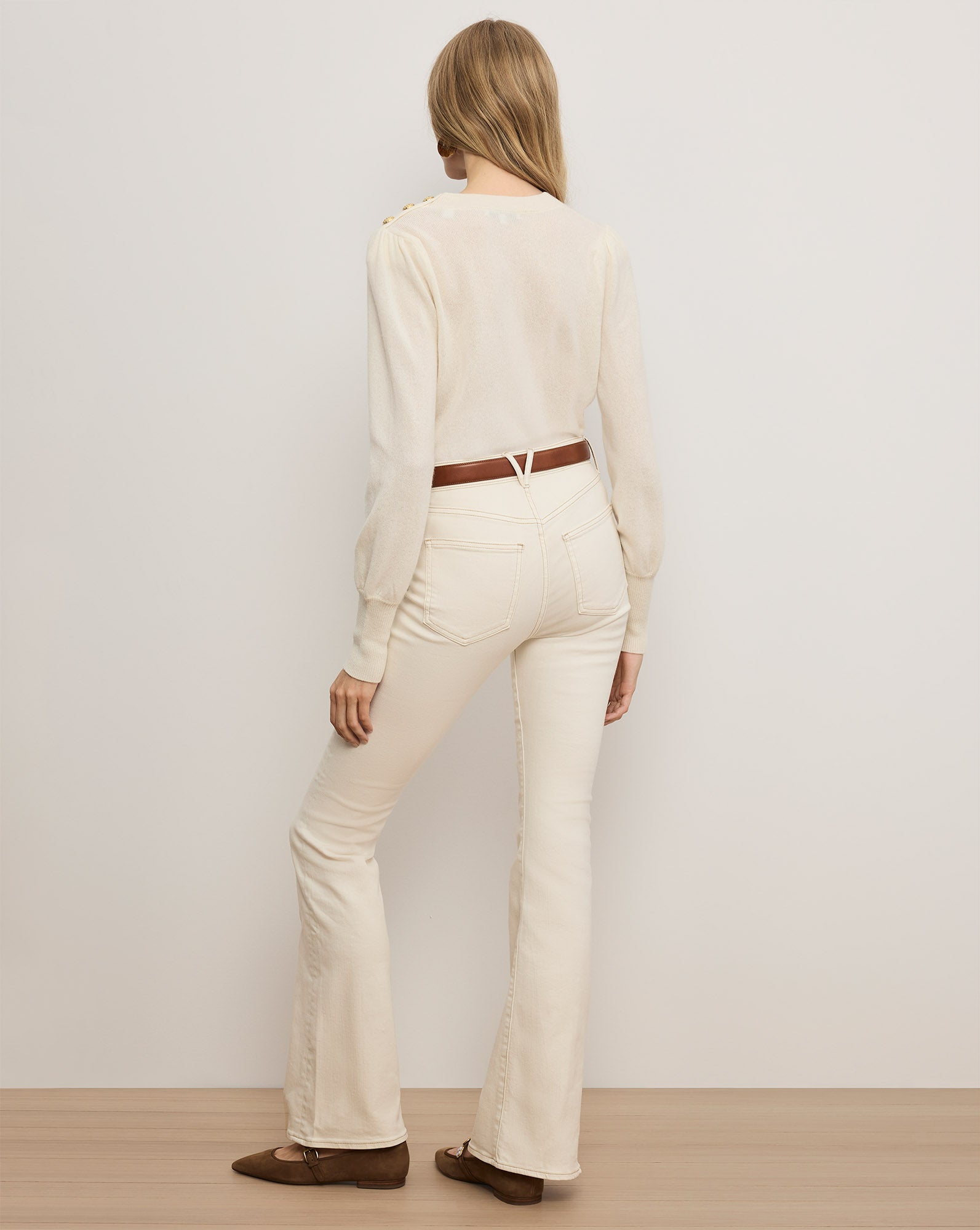Veronica Beard Nelia Cashmere Pullover | Button Accent - Ivory