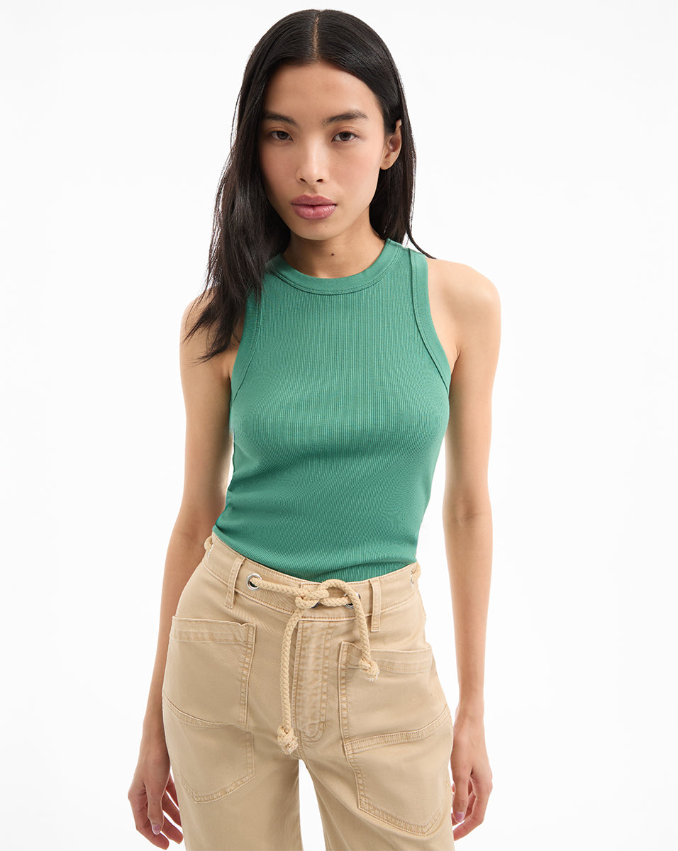 Jordyn Cropped Tank Top in Green Clover | Veronica Beard