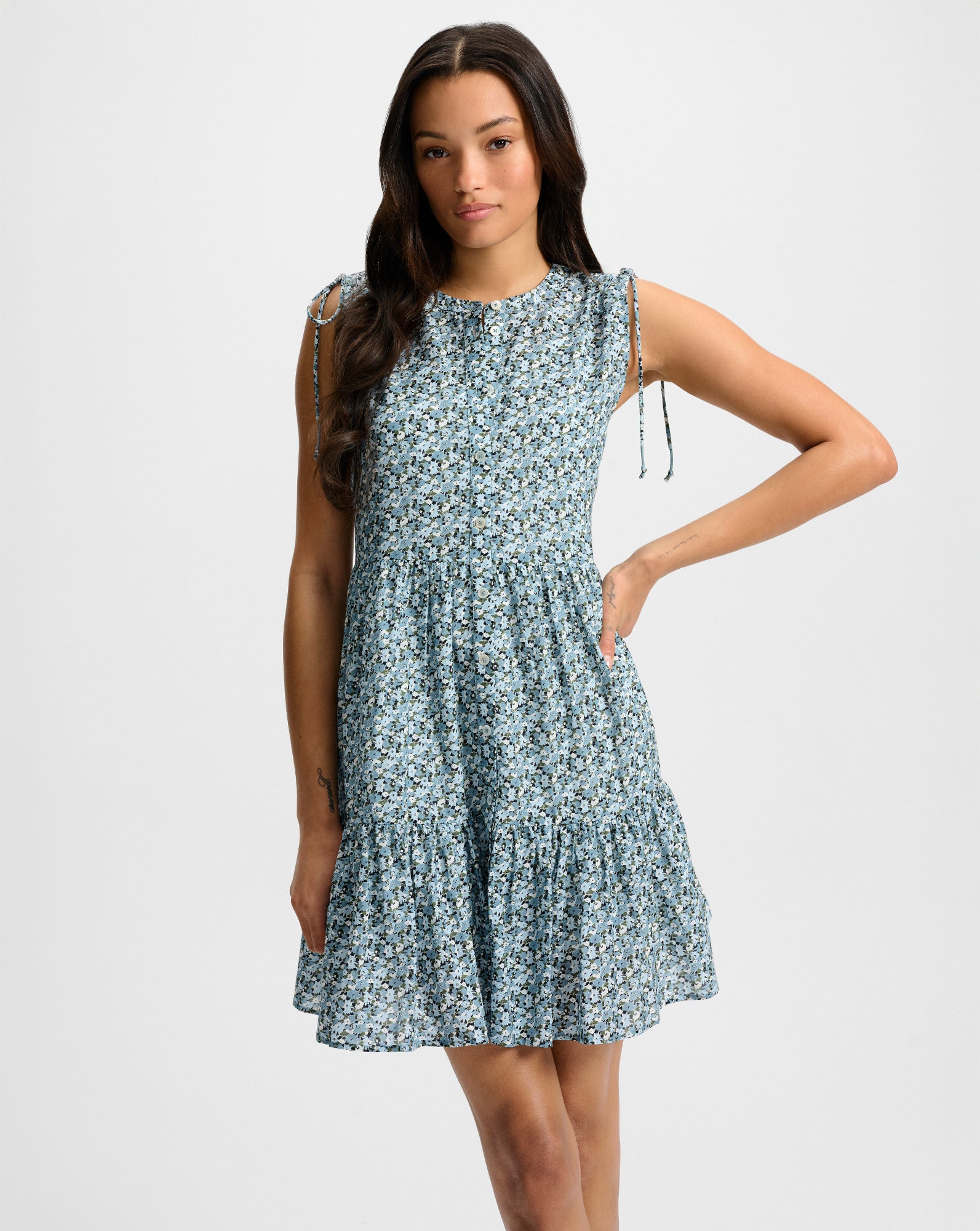 Veronica Beard Yulianna Floral Mini Dress - Lake Mist Multi