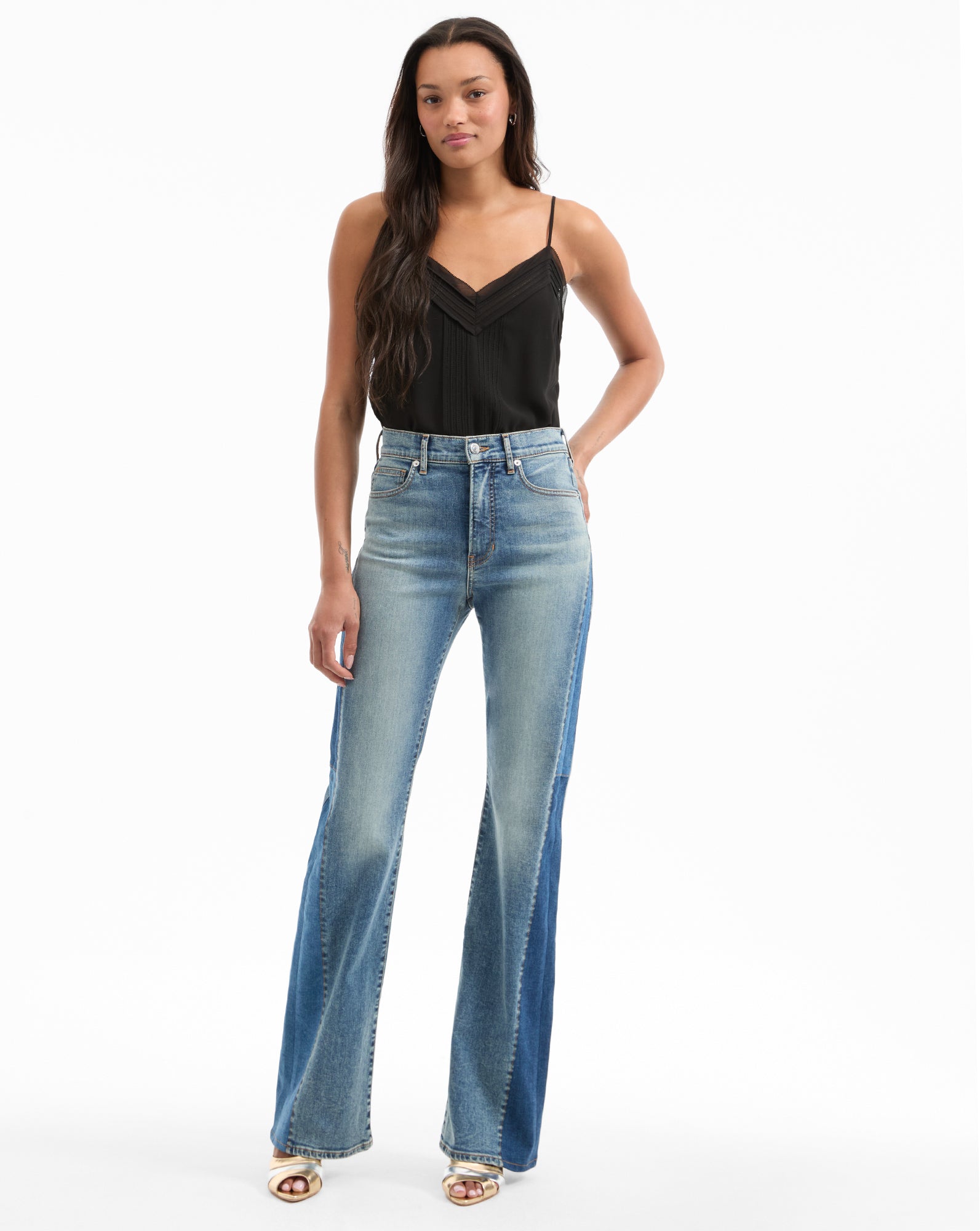 Beverly Two-Tone Skinny-Flare Jean in Ripple Dust | Veronica Beard