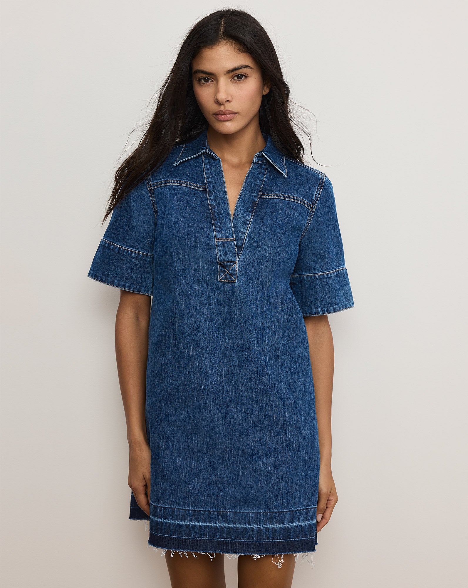Veronica Beard Felice Denim Mini Dress - Stoned Bright Blue