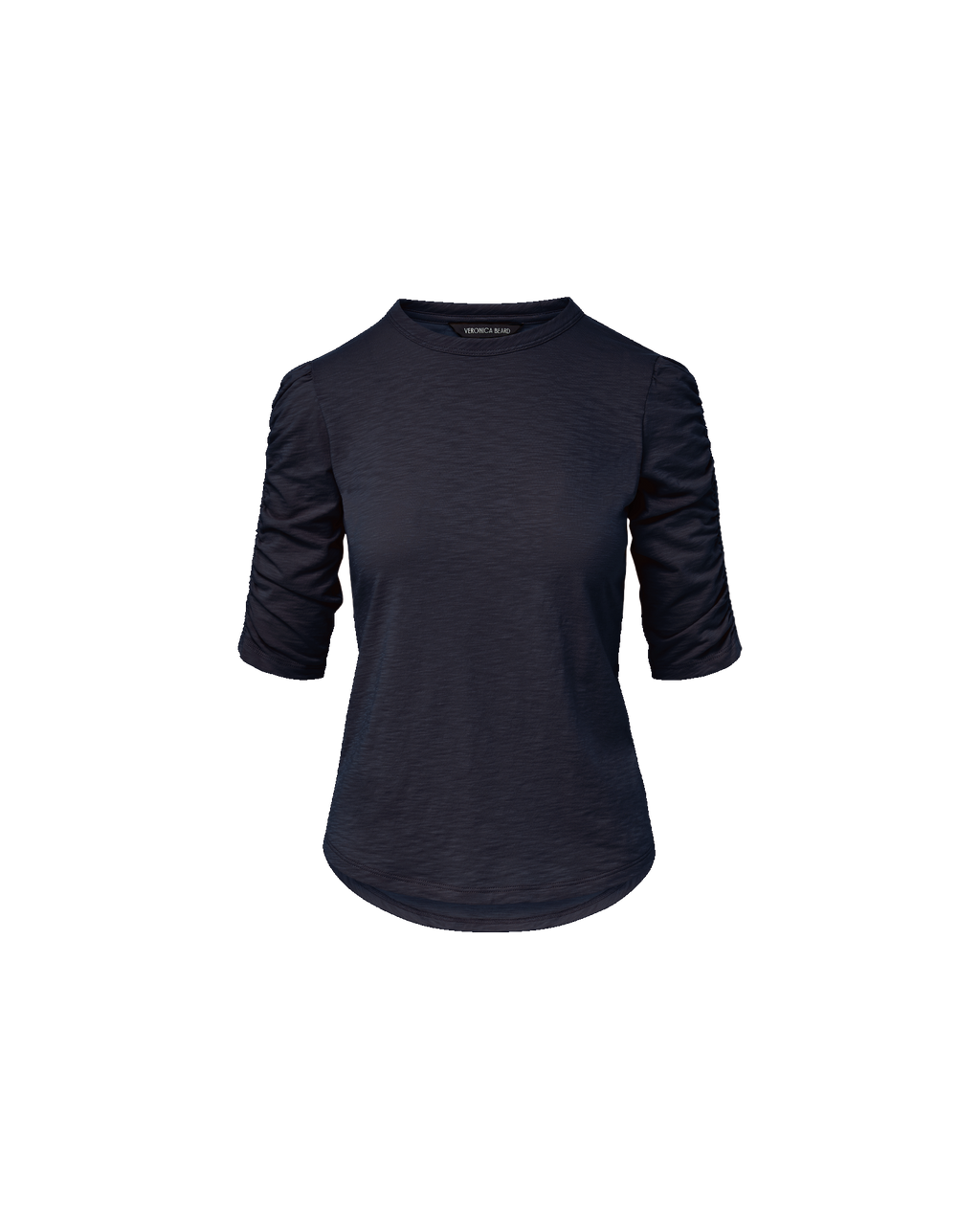 Veronica Beard Waldorf Ruched-Sleeve Slub T-Shirt - Navy