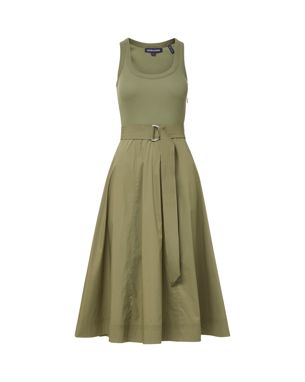 Veronica Beard Ennis Belted Midi Dress Stone Army